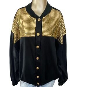 European Club LTD. Black Gold Lightweight Jacket Vintage 90'S Y2K Disco Retro